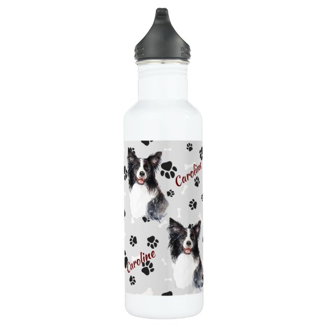 Bouteille D'eau Empreinte Collie Dog Bordure (Droite)