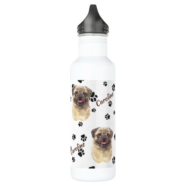 Bouteille D'eau Empreinte de chien Carlin de couleur Fawn (Gauche)