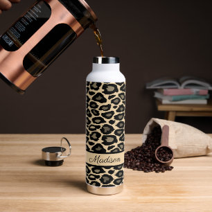 Bouteille D'eau Empreinte de léopard noir et bronzé personnalisé