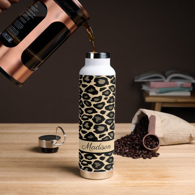 Bouteille D'eau Empreinte de léopard noir et bronzé personnalisé (Gym)