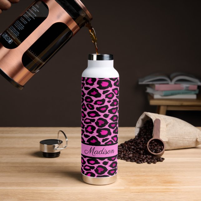 Bouteille D'eau Empreinte de léopard rose chaud et noir personnali (Gym)
