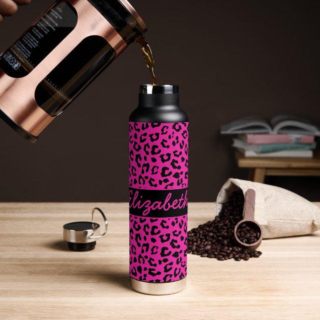 Bouteille D'eau Empreinte de léopard rose et noir personnalisé (Gym)