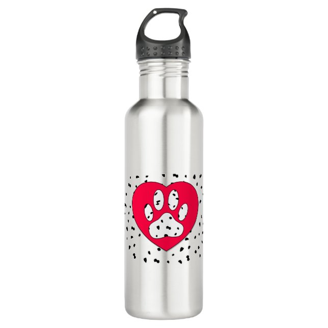 Bouteille D'eau Empreinte de patte de Chien Dalmatien Dans Le Coeu (Devant)