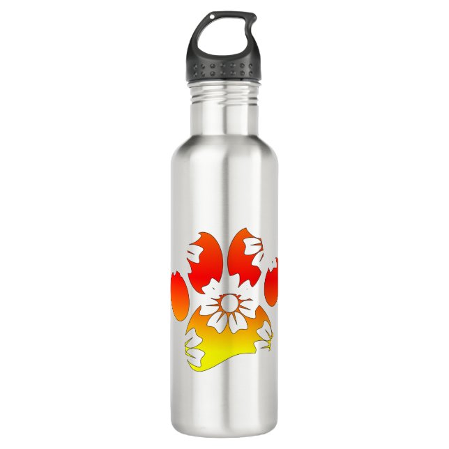 Bouteille D'eau Empreinte de patte de chien floral (Devant)