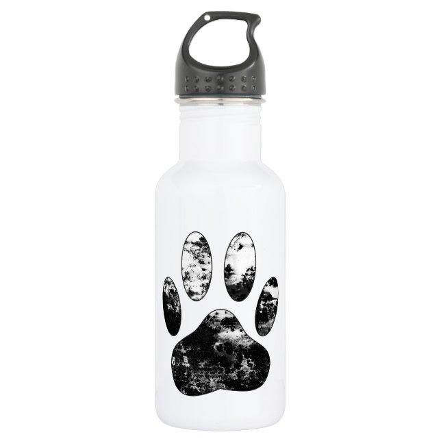 Bouteille D'eau Empreinte de patte de chien gris noir et blanc (Devant)