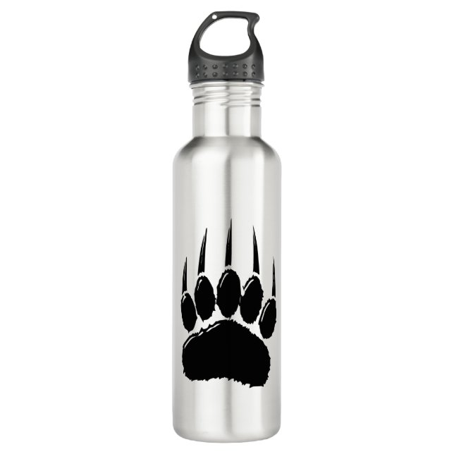 Bouteille D'eau Empreinte de patte de l'ours noir brillant (Devant)