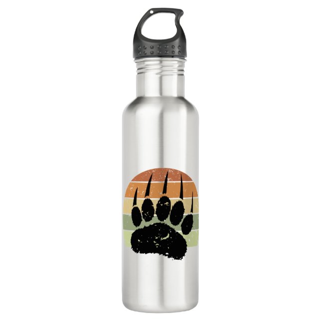 Bouteille D'eau Empreinte de patte d'ours noir détendu Retro Sunse (Devant)