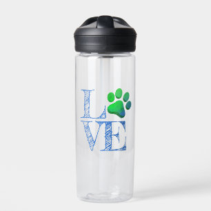 Bouteille D'eau Empreinte de patte LOVE Blue Green Famille Animaux
