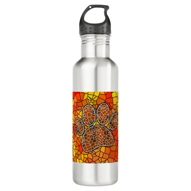 Bouteille D'eau Empreinte de patte Mosaic Art Dog (Devant)