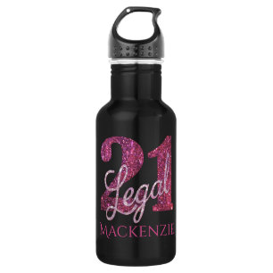 Bouteille D'eau En Acier Inoxydable 21 and legal   Pink 21st Birthday Chic Glitter