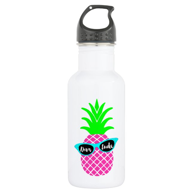 Bouteille D'eau En Acier Inoxydable Ananas avec "DIVAtude" (Devant)