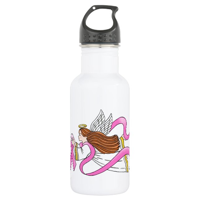 Bouteille D'eau En Acier Inoxydable Angle de sensibilisation "Ruban rose" (Devant)