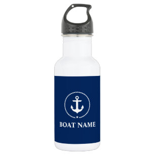 Bouteille D'eau En Acier Inoxydable Blanc nautique de bleu marine de corde d'Ancre de