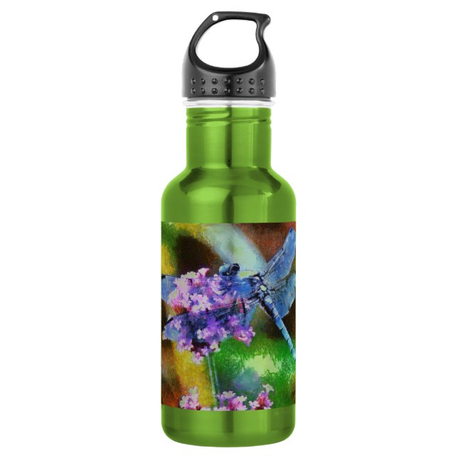 Bouteille D'eau En Acier Inoxydable Bleu dragonfly sur Garlic Dot Art sauvage (Devant)