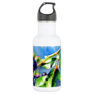 Bouteille D'eau En Acier Inoxydable Branche de bleuet, aquarelle