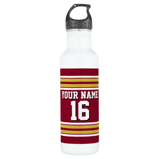 Bouteille D'eau En Acier Inoxydable Burgundy with Gold White Stripes (Devant)