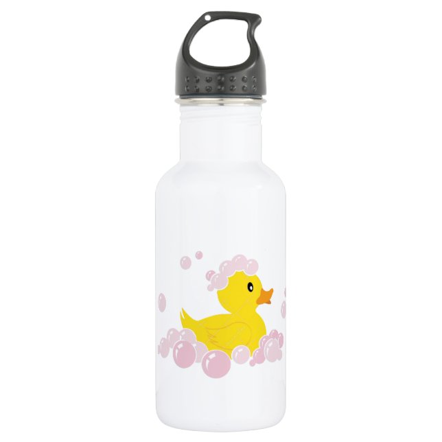 Bouteille D'eau En Acier Inoxydable Canard dans les bulles roses (Devant)