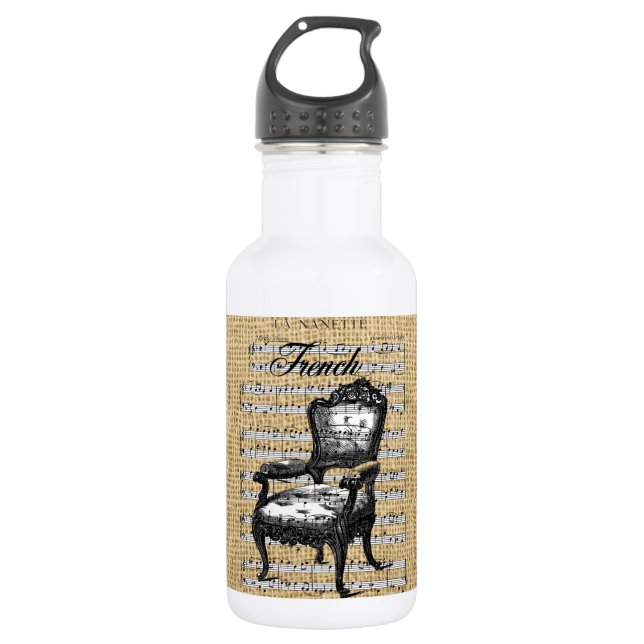 Bouteille D'eau En Acier Inoxydable Chaire française sur Burlap (Devant)