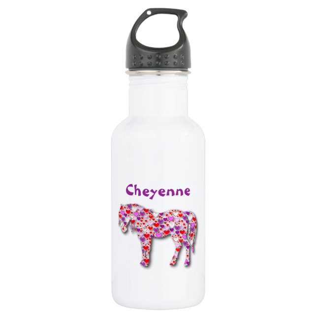 Bouteille D'eau En Acier Inoxydable Cheval de coeur personnalisé rose - (Devant)