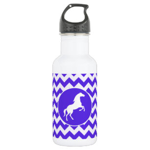 Bouteille D'eau En Acier Inoxydable Cheval sur Violet Bleu Chevron; Equestre