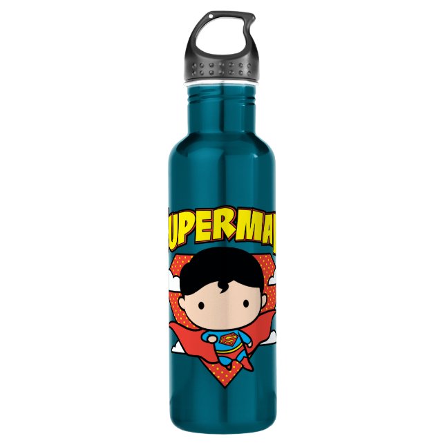 Bouteille D'eau En Acier Inoxydable Chibi Superman Polka Dot Shield et nom (Devant)
