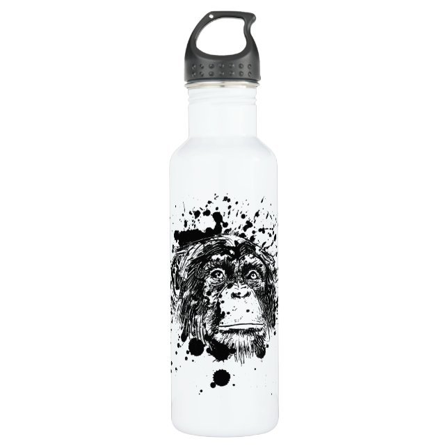 Bouteille D'eau En Acier Inoxydable Chimpanzé en noir (Devant)