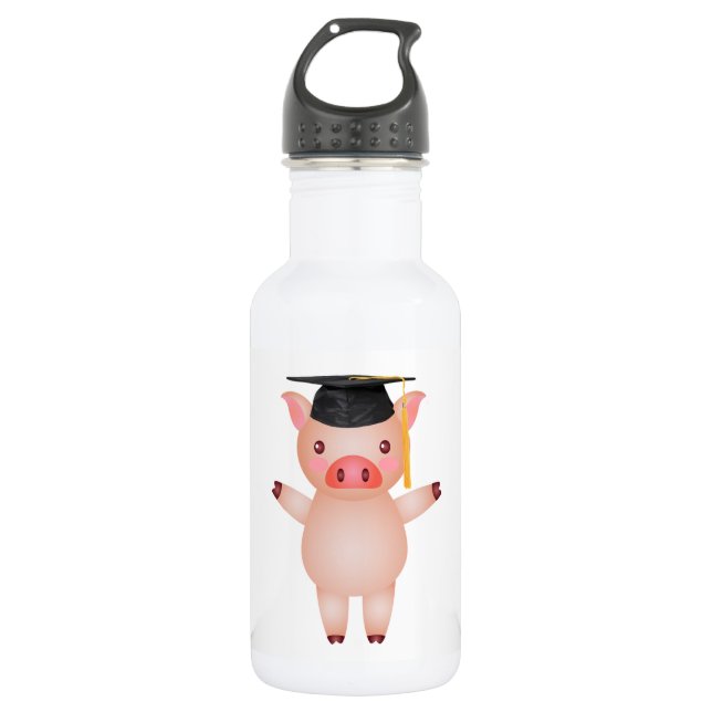 Bouteille D'eau En Acier Inoxydable Cochon mignon dans le capuchon de graduation (Devant)