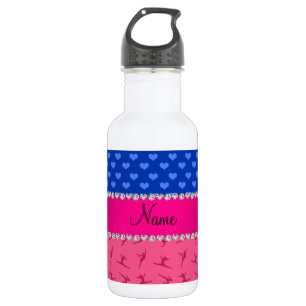 Bouteille D'eau En Acier Inoxydable Coeurs roses nommés personnalisés de bleu de