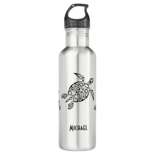 Bouteille D'eau En Acier Inoxydable Côte côtière de Monogramme Tribal de Tortue noire