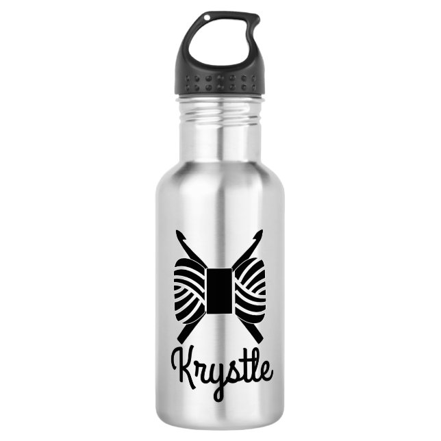 Bouteille D'eau En Acier Inoxydable Crochet Hooks & Yarn Skein ・ Votre texte (Devant)