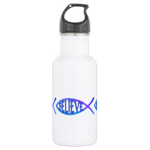 Bouteille D'eau En Acier Inoxydable Croire poisson - bleu