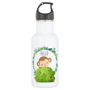 Bouteille D'eau En Acier Inoxydable Cute singe Safari Bonjour
