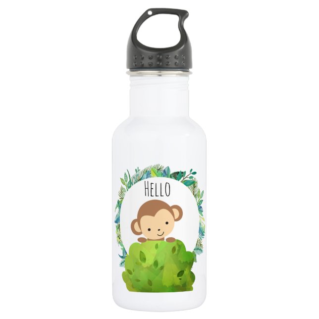 Bouteille D'eau En Acier Inoxydable Cute singe Safari Bonjour (Devant)
