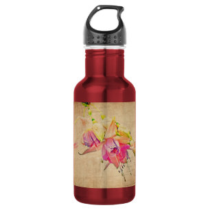 Bouteille D'eau En Acier Inoxydable Danser Dans Le Vent - Fleurs Fuchsia