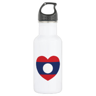 Bouteille D'eau En Acier Inoxydable Drapeau du coeur laotien