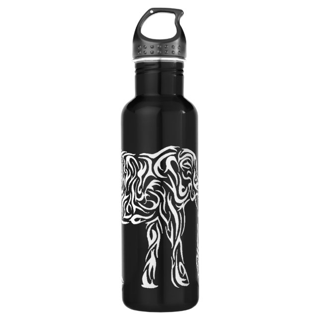 Bouteille D'eau En Acier Inoxydable Eléphant tribal blanc (Devant)