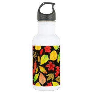 Bouteille D'eau En Acier Inoxydable Feuilles d'automne aquarelle foncée