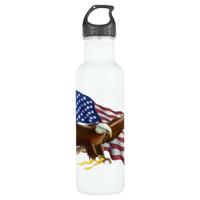 BOUTEILLE D'EAU EN ACIER INOXYDABLE FIERTÉ AMÉRICAINE EAGLE ET DRAPEAU (Devant)