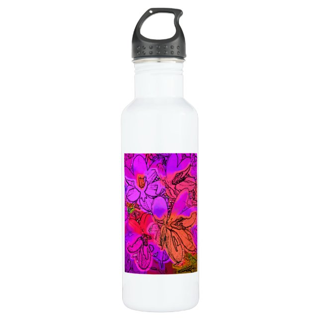 BOUTEILLE D'EAU EN ACIER INOXYDABLE FLEURS (Devant)