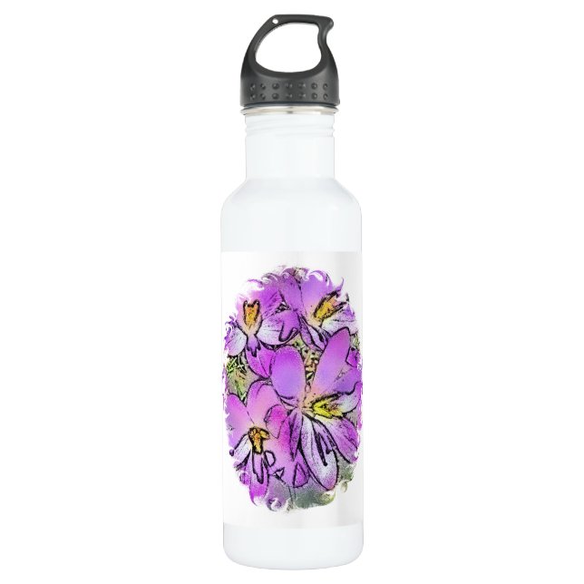 BOUTEILLE D'EAU EN ACIER INOXYDABLE FLEURS (Devant)