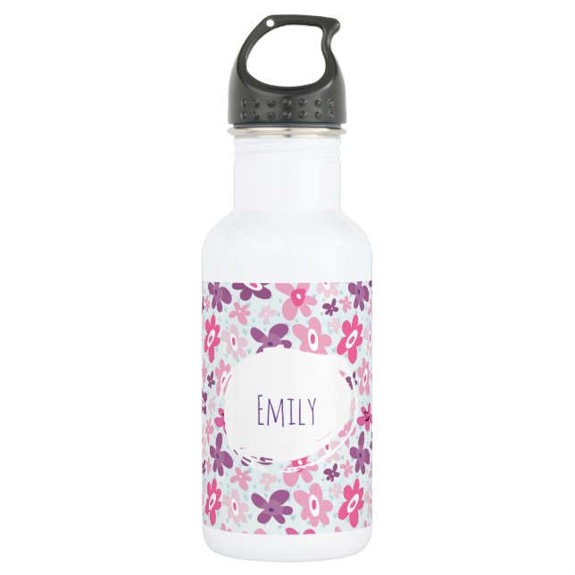 Bouteille D'eau En Acier Inoxydable Fleurs roses mignonnes Motif Whimsical Personnalis (Devant)