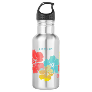 Bouteille D'eau En Acier Inoxydable Hibiscus rétro PixDezines/aquarelle numérique