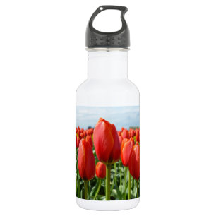 Bouteille D'eau En Acier Inoxydable Jardin de tulipes de printemps rouge