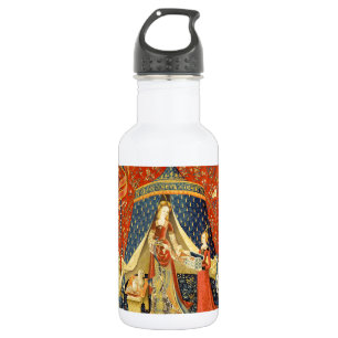 Bouteille D'eau En Acier Inoxydable Lady et l'art de la Tapisserie médiévale Unicorn