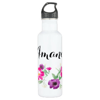 Bouteille D'eau En Acier Inoxydable L'aquarelle nommée faite sur commande fleurit