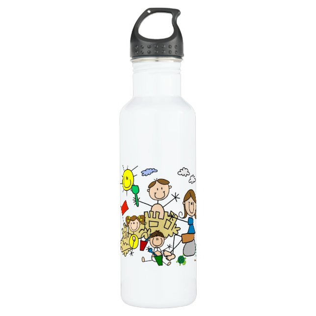 Bouteille D'eau En Acier Inoxydable Le bâton figure l'amusement de plage de famille (Devant)