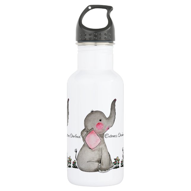 Bouteille D'eau En Acier Inoxydable L'éléphant mignon de bébé d'aquarelle avec (Devant)