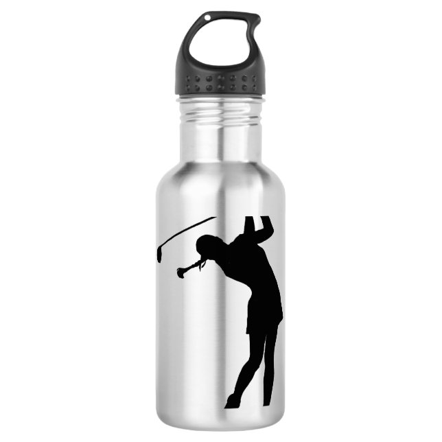 Bouteille D'eau En Acier Inoxydable Madame Golfer Black Silhouette (Devant)