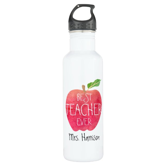 Bouteille D'eau En Acier Inoxydable Meilleur professeur rouge personnalisé d'Apple (Devant)