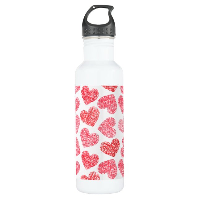Bouteille D'eau En Acier Inoxydable Mignonne Rouge Doodled Heart Valentine's Day Motif (Devant)